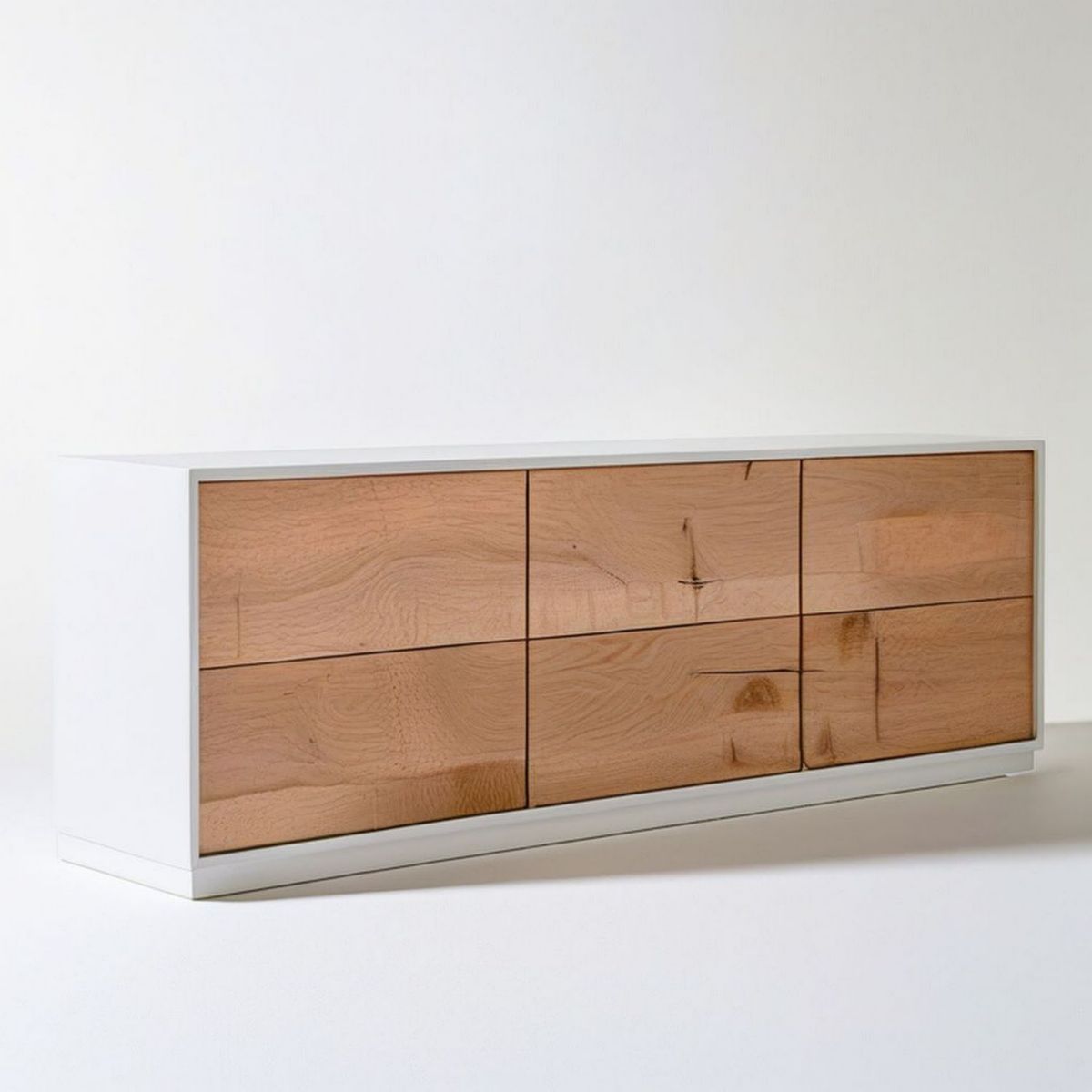 Kommode mit 6 grifflosen Schubladen, 160 x 45 x 75 cm, Weiss/Natur Eiche