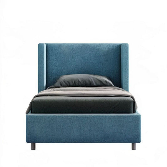 Polsterbett 90 x 200 cm Petrolblau mit hohem Kopfteil, 104 x 215 x 110 cm