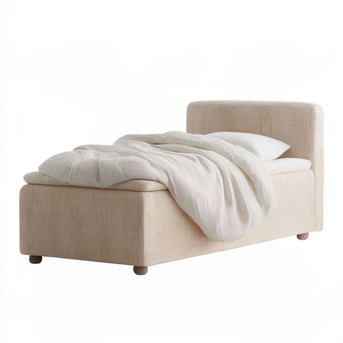 Gepolstertes Einzelbett 90 x 200 cm Beige mit rechteckigem Kopfteil