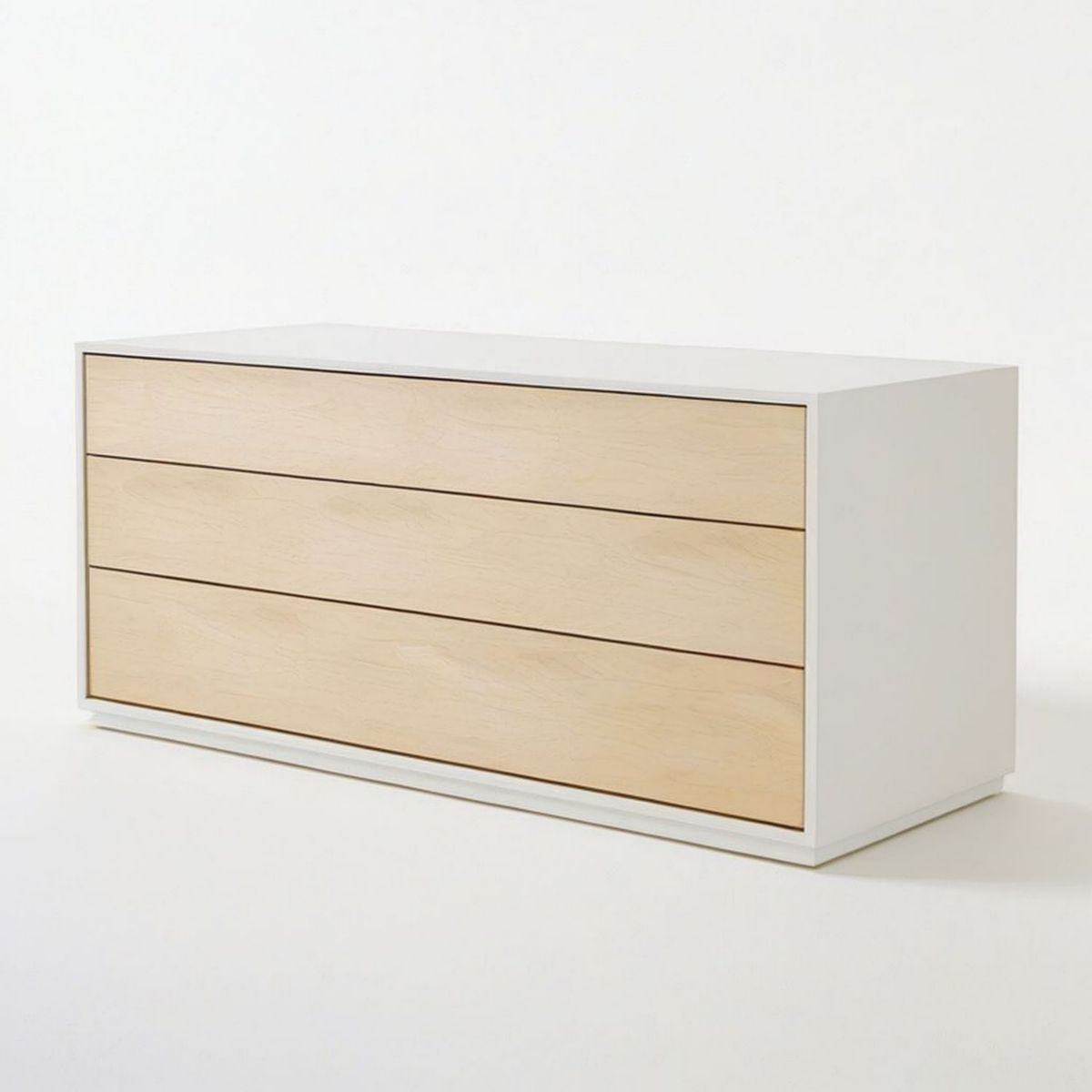 Kommode mit 3 Schubladen, 120 x 45 x 70 cm, Weiss/Natur Ahornoptik