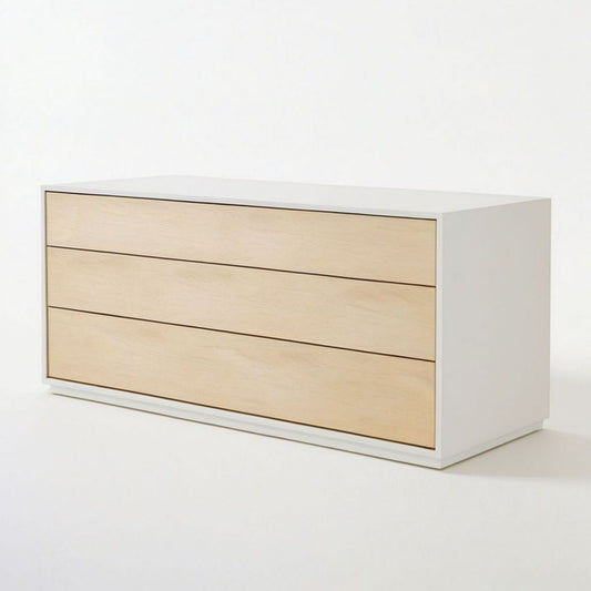 Kommode mit 3 Schubladen, 120 x 45 x 70 cm, Weiss/Natur Ahornoptik