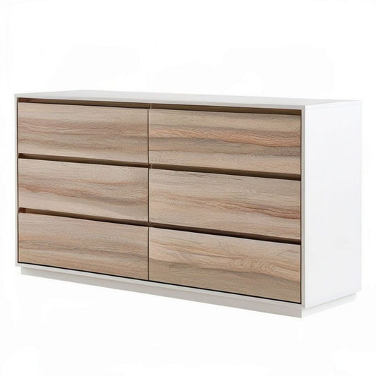 Kommode mit 6 Schubladen, 140 x 40 x 80 cm, Weiss/Sonoma-Eiche, Spanplatte