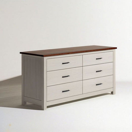 Schubladenkommode mit 6 Schubladen, 150 x 45 x 85 cm, Weiss/Dunkelbraun/Schwarz