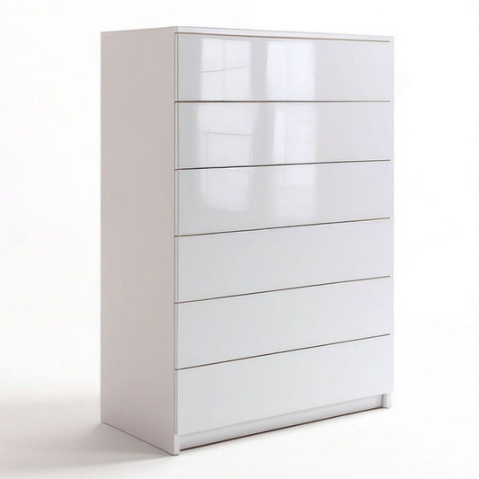 Kommode mit 6 Schubladen, 80 x 40 x 120 cm, Weiss Hochglanz